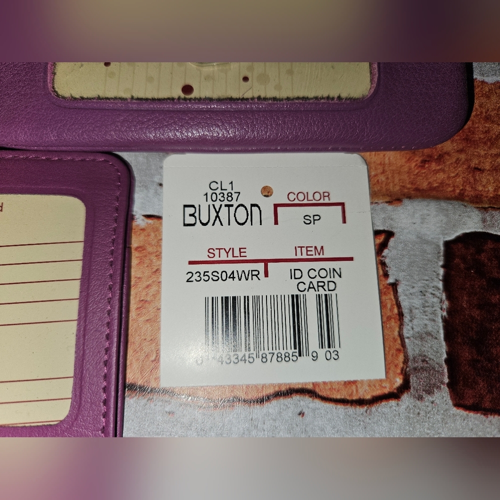 #588- Buxton Lavender Leather ID Card Coin Holder - Picture 4 of 11